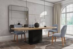 Solid Oak Dining Table With Steel Base - Durable Hardwood 012 - thumbnail 1
