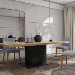 Solid Oak Dining Table With Steel Base - Durable Hardwood 012 - thumbnail 2