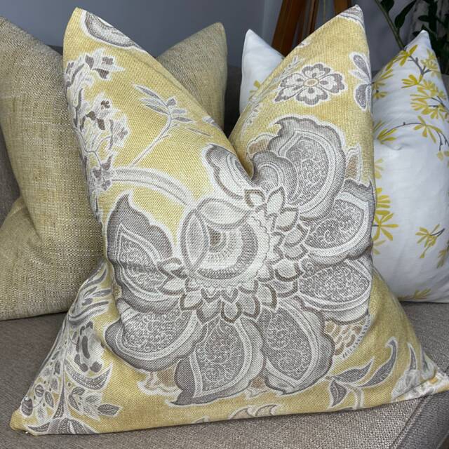 Yellow Cushion Cover, Floral Pillow Sanderson Fabric, Shalimar Linden Linen Blend Cover/Double Sided, Home Decor - image 1