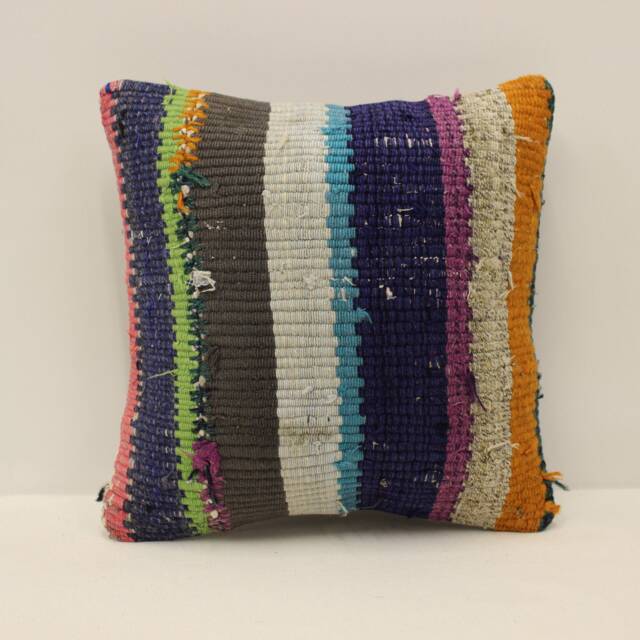 Vintage Turkish Kilim Pillow Cover, Boho Throw Pillow, 12x12 - image 1