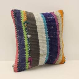 Vintage Turkish Kilim Pillow Cover, Boho Throw Pillow, 12x12 - thumbnail 2