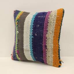 Vintage Turkish Kilim Pillow Cover, Boho Throw Pillow, 12x12 - thumbnail 3