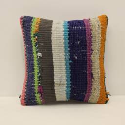 Vintage Turkish Kilim Pillow Cover, Boho Throw Pillow, 12x12 - thumbnail 1