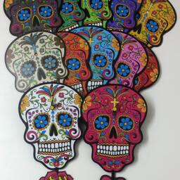 Yellow Sugar Skull - Day Of The Dead -Dia De Los Muertos Calavera Wall Clock - thumbnail 2