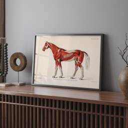Antique Superficial Layer Of Muscles Wall Art, Medical Illustration Print, Horse Muscular System Printable Canvas, Animal Anatomy Poster - thumbnail 2