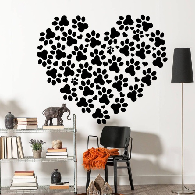 Heart Wall Decals Animal Dog Paws Decal Pet Shop Veterinary Design Living Room Kids Window Home Decor Vinyl Stickers Removable J886 - image 1