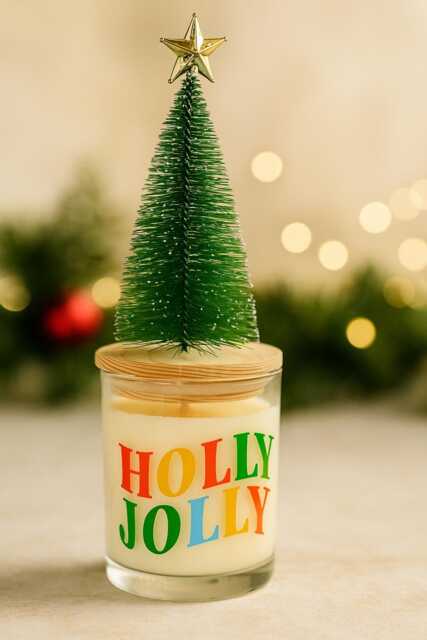 Holly Jolly Christmas Candle - Pine & Fir Scent Holiday Tree With Wooden Lid Festive Home D??cor Gift - image 1