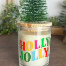 Holly Jolly Christmas Candle - Pine & Fir Scent Holiday Tree With Wooden Lid Festive Home D??cor Gift - thumbnail 3