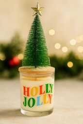 Holly Jolly Christmas Candle - Pine & Fir Scent Holiday Tree With Wooden Lid Festive Home D??cor Gift - thumbnail 1