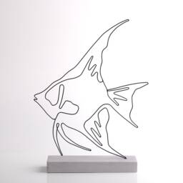 Wire Fish Sculpture Abstract Minimalist Art On Concrete Base - thumbnail 2