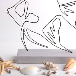 Wire Fish Sculpture Abstract Minimalist Art On Concrete Base - thumbnail 3