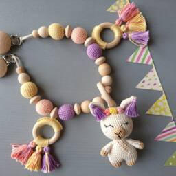 Crocheted Llama Stroller Chain Handmade Baby Toy, Gender Neutral - thumbnail 2