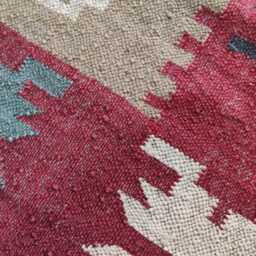 Handwoven Wool Jute Kilim Rug - Red & Sage Tribal Flatweave Carpet Reversible Area - thumbnail 3