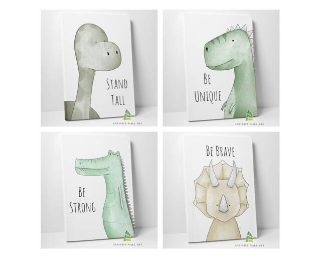 Dinosaur Inspirational Quotes Canvas Art Wall Children Kids Nursery Print Picture Framed Home Decor - image 1