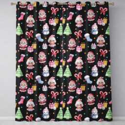 Cute Santa Snowman Gifts Candy Cane Black Background Seamless Pattern Readymade Eyelet Ring Top Thermal 100% Blackout Curtains - thumbnail 2