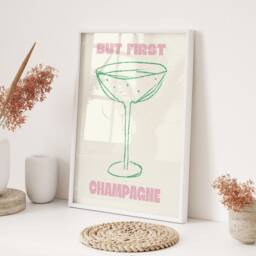 But First Champagne Typography Wall Art Print Modern Bar Cart Decor Black & White Quote Framed Or Unframed Gift Idea - thumbnail 3