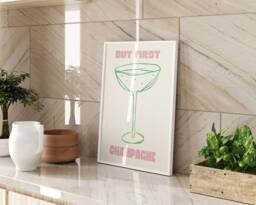 But First Champagne Typography Wall Art Print Modern Bar Cart Decor Black & White Quote Framed Or Unframed Gift Idea - thumbnail 1