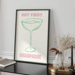 But First Champagne Typography Wall Art Print Modern Bar Cart Decor Black & White Quote Framed Or Unframed Gift Idea - thumbnail 2
