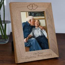 Personalised Wooden Photo Frame Diamond Wedding Anniversary Gift - 60Th Present For Couple, Parents, Mum & Dad, 4x6 5x7 - thumbnail 3