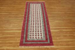 Handmade Pink Cotton Kilim Runner Rug, Block Print Bohemian Carpet - thumbnail 1