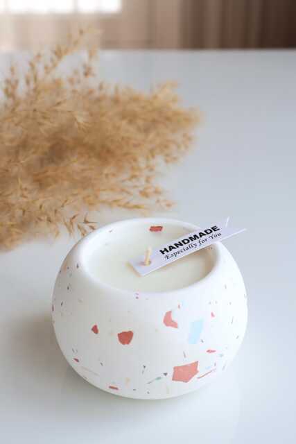 Terrazzo Style Soy Candle, Handmade Minimal Neutral Tones, Modern Home Decor, Minimalist Decor - image 1