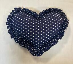 Navy Stars Large Luxury Handmade Frilled Pillow Heart Cushion Plush Throw Pillows Decor With Ruffles Blue & White - thumbnail 1