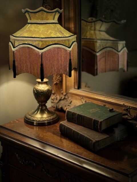 Gold Paisley Fabric Lamp Shades With Fringe - Downton Abbey Style, Handmade For Table & Floor Standard Lampshade, Ceiling Lights - image 1