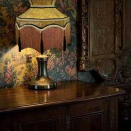 Gold Paisley Fabric Lamp Shades With Fringe - Downton Abbey Style, Handmade For Table & Floor Standard Lampshade, Ceiling Lights - thumbnail 3
