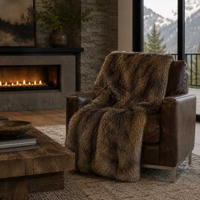 Faux Fur Throw Blanket - Brown Desert Fox, Minky Cuddle Lining - image 1