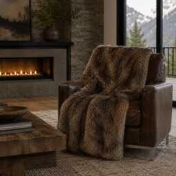Faux Fur Throw Blanket - Brown Desert Fox, Minky Cuddle Lining - thumbnail 1