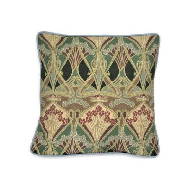 Liberty Vintage Ianthe Fabric, 70S Art Nouveau Design, Green & Blue Cotton Cushion Cover - image 1