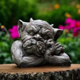 Concrete Gargoyle Statue With Horns Stone Mythical Creature Figurine Thinking Troll Sculpture Fantasy Garden Ornament Gothic Decor Gift - thumbnail 1