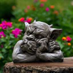 Concrete Gargoyle Statue With Horns Stone Mythical Creature Figurine Thinking Troll Sculpture Fantasy Garden Ornament Gothic Decor Gift - thumbnail 3