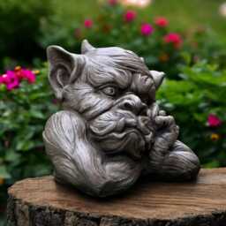 Concrete Gargoyle Statue With Horns Stone Mythical Creature Figurine Thinking Troll Sculpture Fantasy Garden Ornament Gothic Decor Gift - thumbnail 2