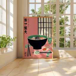 Japanese Ramen Bowl Art Print, Minimalist Asian Kitchen Wall Poster, Modern Food Illustration, Restaurant Decor Print - thumbnail 3