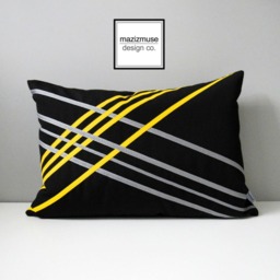 Black Sunbrella Outdoor Pillow Cover Geometric Grey & Yellow Trim - thumbnail 4
