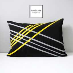 Black Sunbrella Outdoor Pillow Cover Geometric Grey & Yellow Trim - thumbnail 1