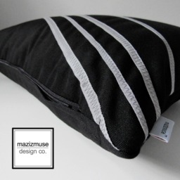 Black Sunbrella Outdoor Pillow Cover Geometric Grey & Yellow Trim - thumbnail 3