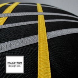 Black Sunbrella Outdoor Pillow Cover Geometric Grey & Yellow Trim - thumbnail 2