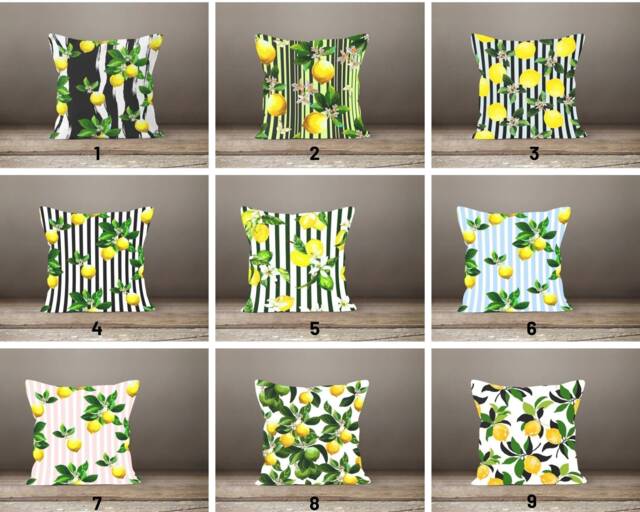 Floral Lemons Pillow Cover/Lemon Style Cases/Yellow & Black Case/Lemon Pattern Sofa Design/Farmhouse Decor/ Home Textile - image 1