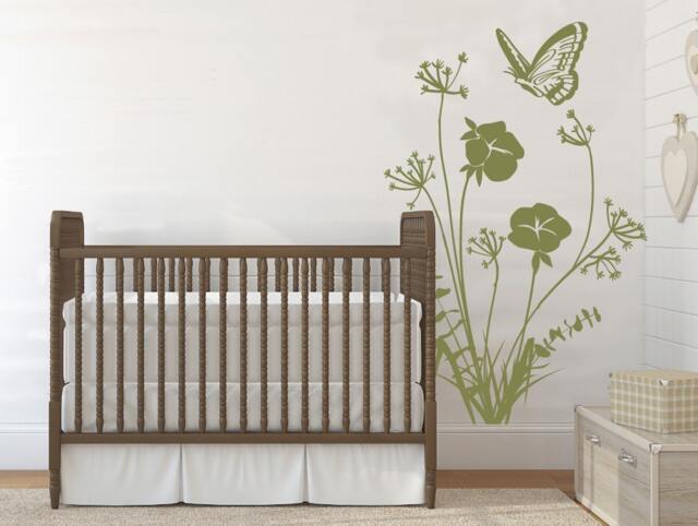 Wildflower Butterfly Wall Decal - Meadow Grasses, Kids Room Decor - image 1