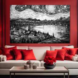Traverse City Canvas Print in Van Gogh Starry Night Style, Michigan Wall Art, Grand Bay Poster, Print - thumbnail 4