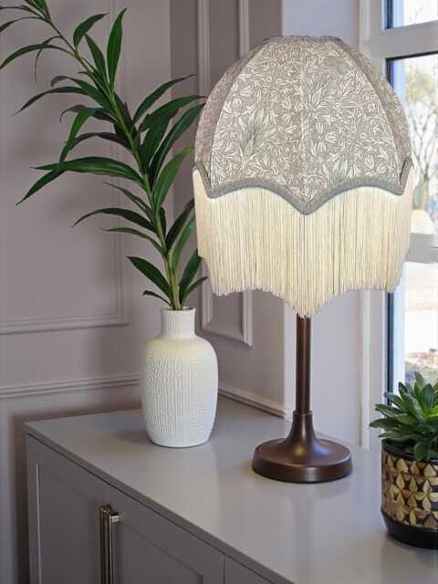 William Morris Snakeshead Dove Curtains Fabric Dome Lampshade Grey Braid & Cream Fringe, British Bespoke Handmade - image 1