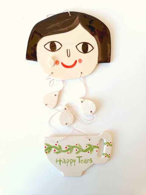 Happy Tears, Wall Art - Handmade Ceramics, Ceramic Hanging, Original Decor, Home One Of A Kind Piece Friends Gift - image 1