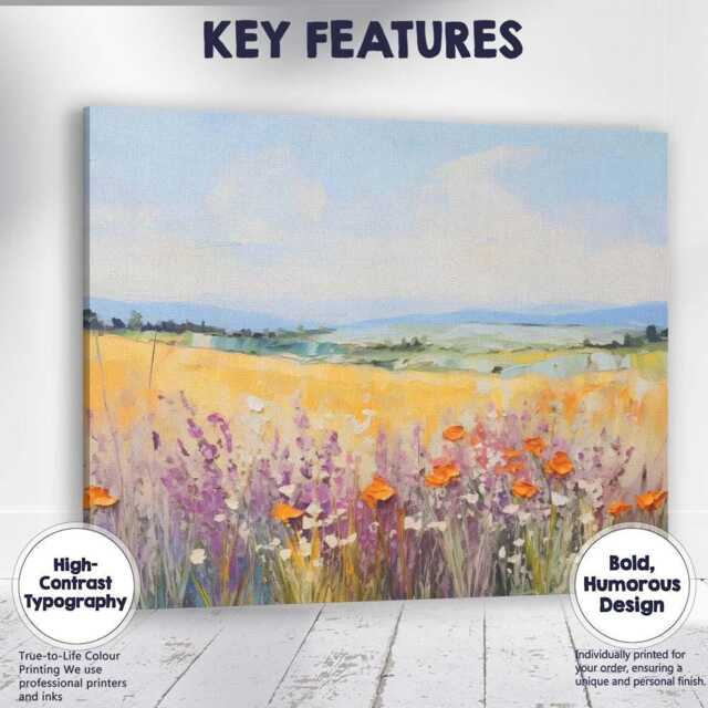 Pastel Wildflower Meadow & Golden Fields Impressionist Landscape Canvas Wall Art Print Decor Picture Ready To Hang - image 1