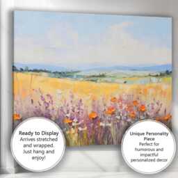 Pastel Wildflower Meadow & Golden Fields Impressionist Landscape Canvas Wall Art Print Decor Picture Ready To Hang - thumbnail 3