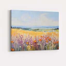 Pastel Wildflower Meadow & Golden Fields Impressionist Landscape Canvas Wall Art Print Decor Picture Ready To Hang - thumbnail 4