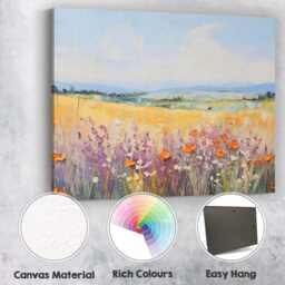 Pastel Wildflower Meadow & Golden Fields Impressionist Landscape Canvas Wall Art Print Decor Picture Ready To Hang - thumbnail 2
