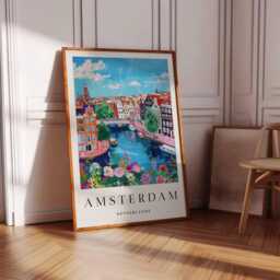 Amsterdam Canal Art Print Dutch Bicycle, European City Travel Poster - thumbnail 3