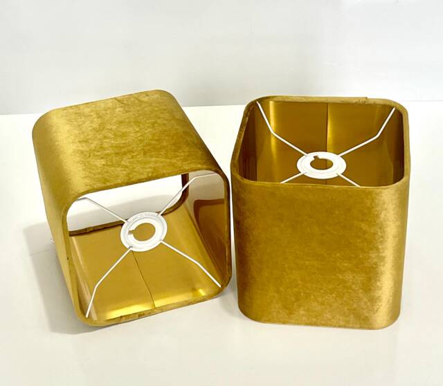 New Luxury Premium Quality Round Square Velvet Lamp & Pendant Light Shade -Mustard Gold With Metallic Lining - image 1